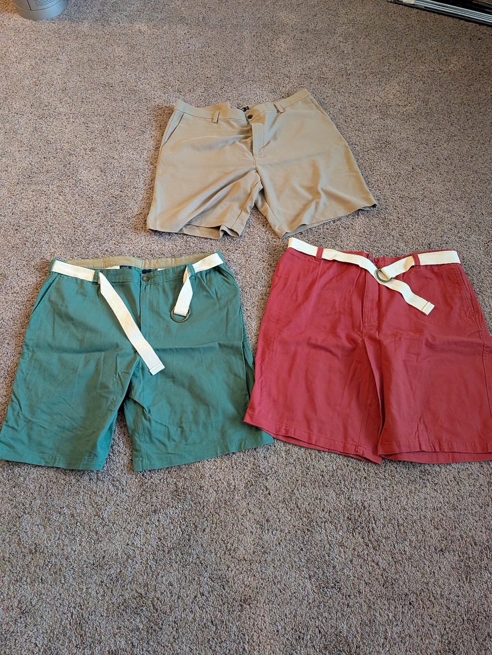 Falls Creek Two-Tone Cotton Shorts - Green & Red With Belts 1 Pair Of Chaps Beig